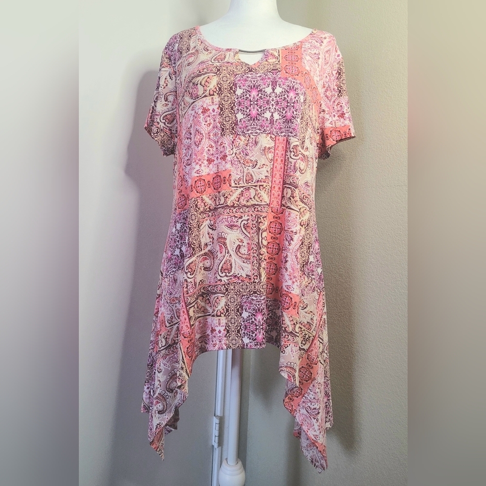 Cato Peach, Tunic Blouse, Stretchy, Size Large, Soft Material